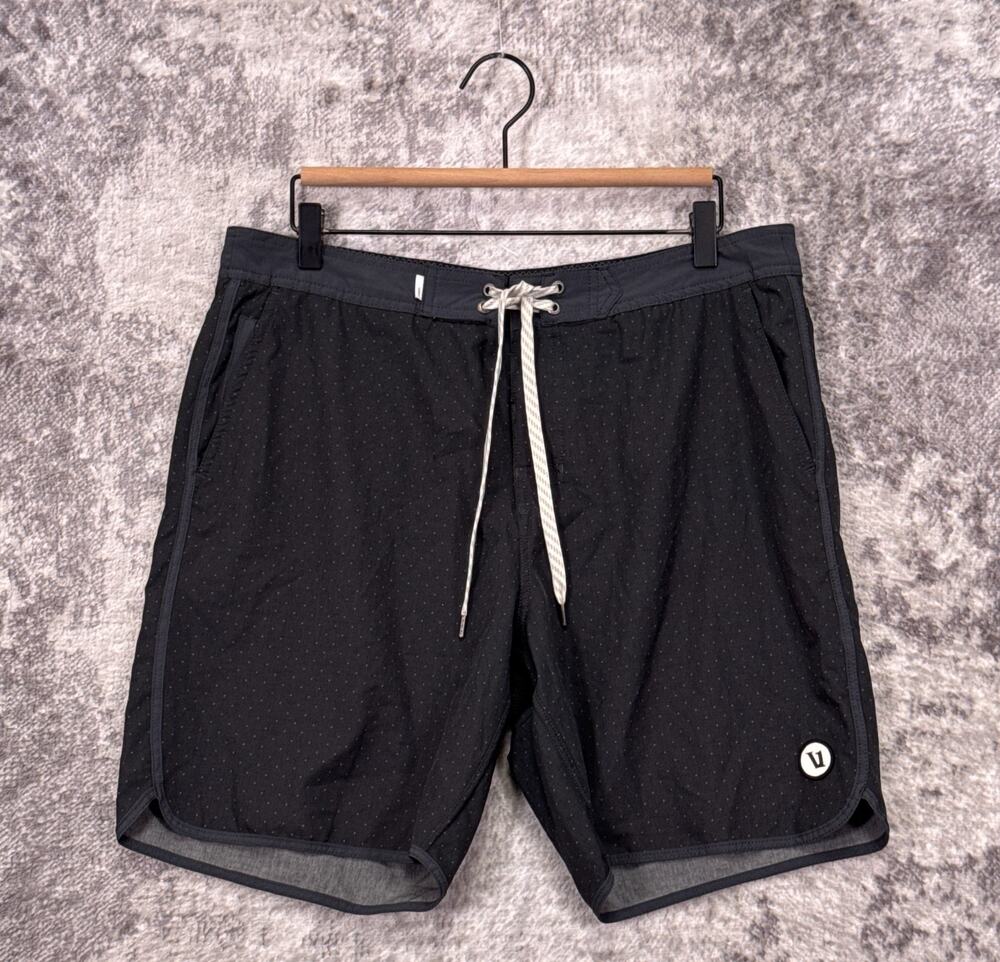 Vuori Cruise Board Short 34 Mens Black Polka Dot Swim Trunks